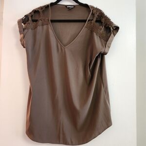 Express Taupe Lace Accent Women's Blouse